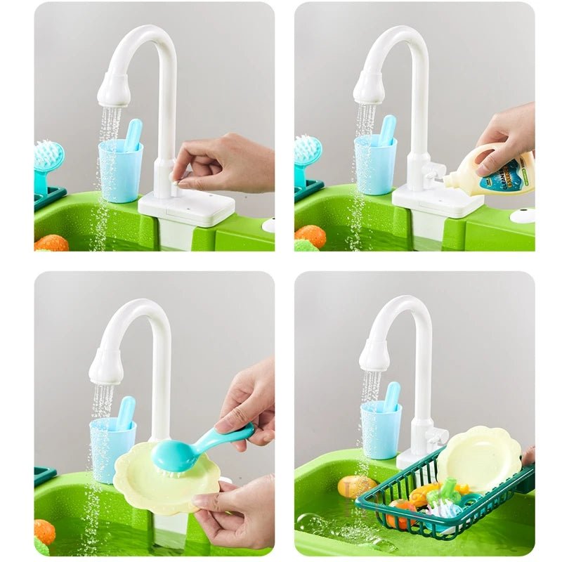 Kids Kitchen Sink Toys Electric Dishwasher Playing Toy With Running Water Pretend Play Food Fishing Toy Role Playing Girls Gift - AURA
