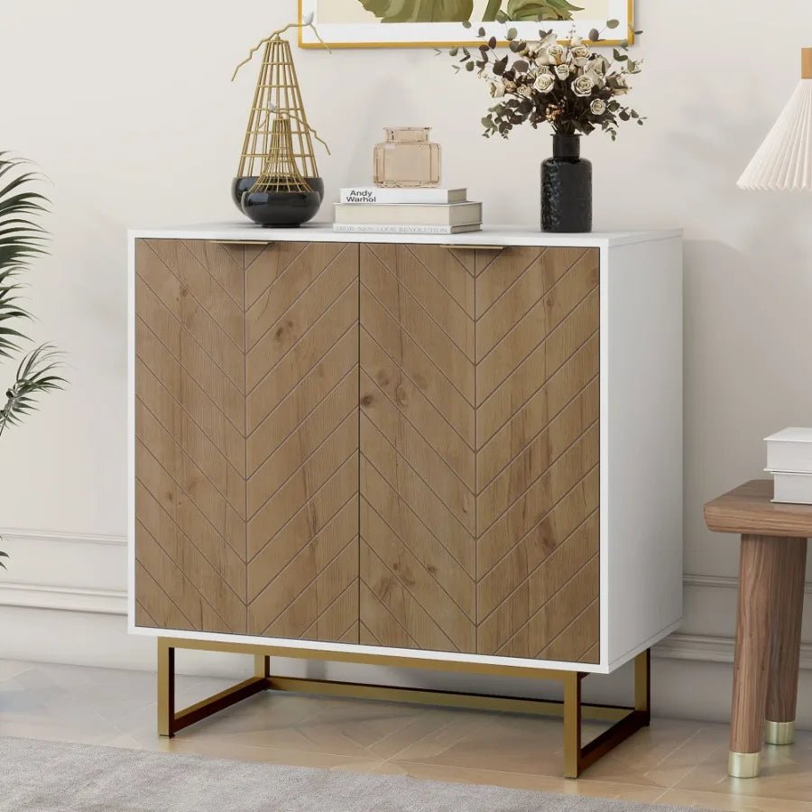 White and Gold Storage Cabinet with 2 Doors - AURA