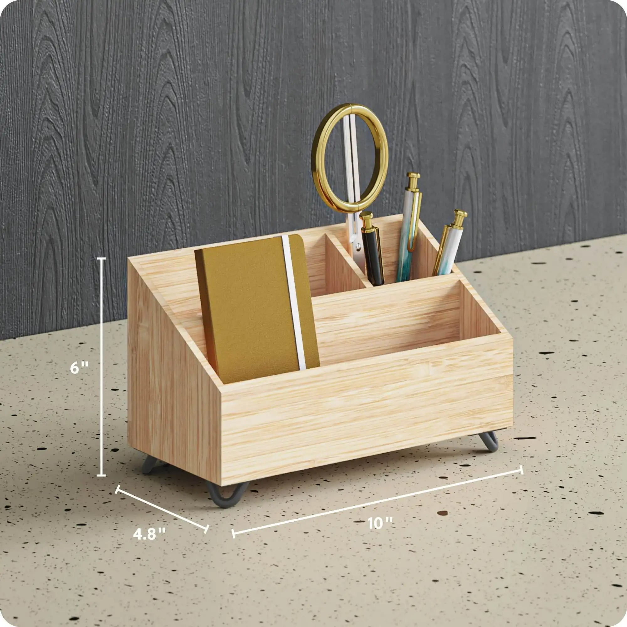 U Brands Verona Desktop Organizer, 10 x 4.8 x 6 in., Bamboo - AURA