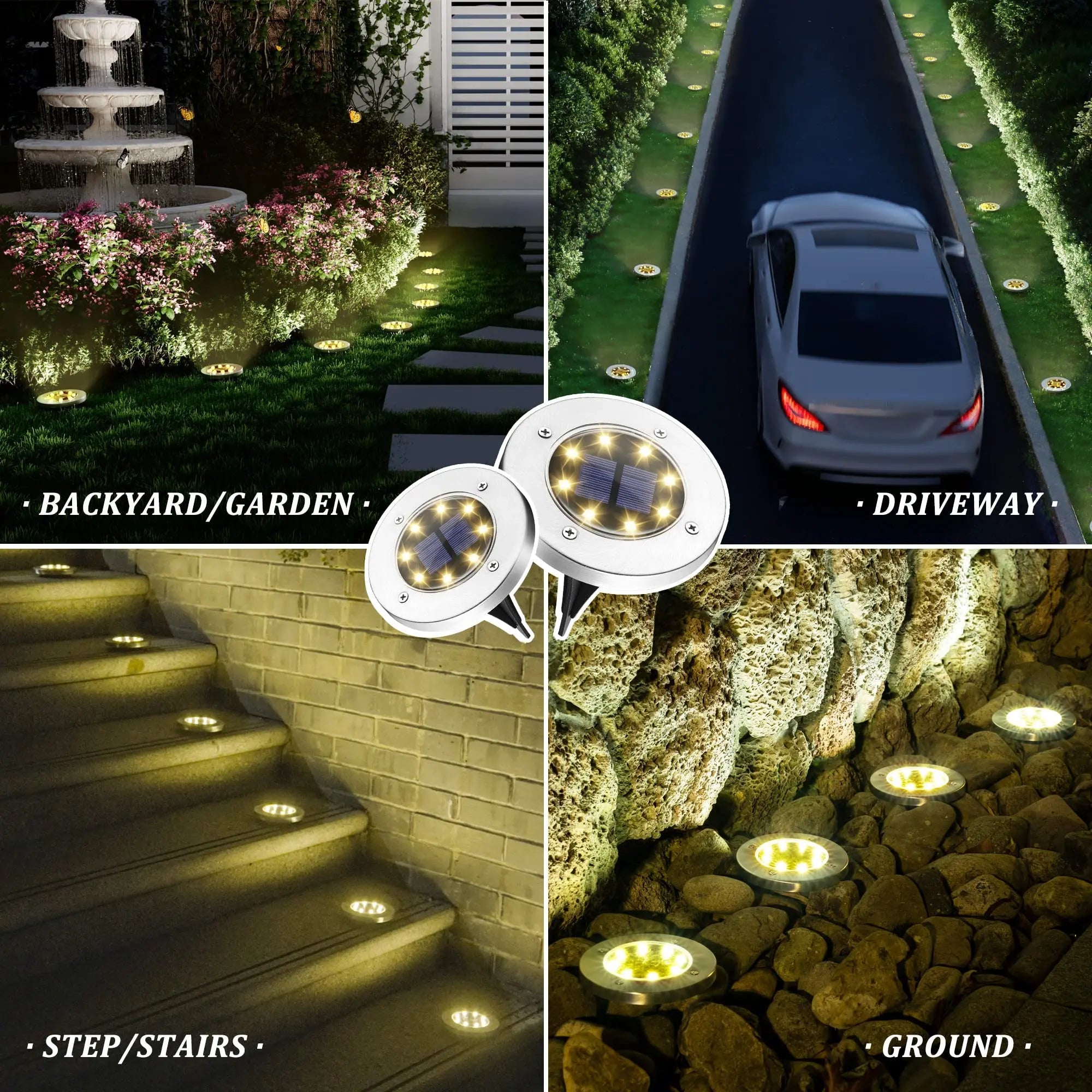 8LED Solar Garden Lights Outdoor Waterproof Sidewalk Disk Bright In - Ground Landscape - AURA