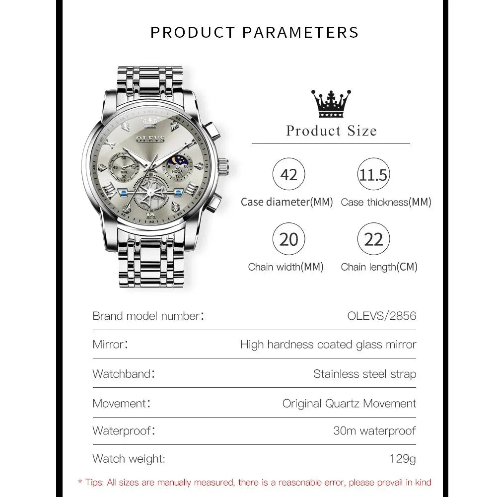 OLEVS 2856 Man Watch 24 Hour Moon Phase Chronograph (Waterproof) - AURA