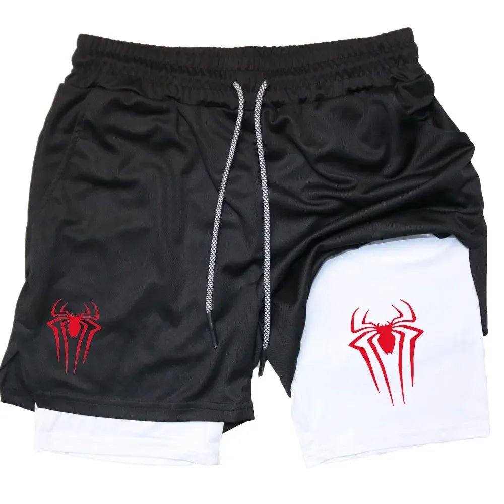 Men Spider Printed GYM Casual Sports Compression Shorts - AURA