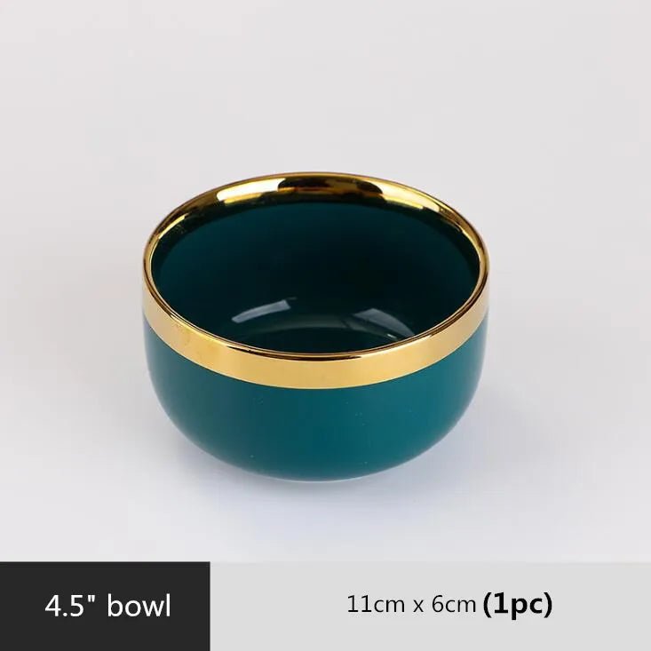 Gilt Rim Green Ceramic Plate Plates Bowls Ins Dinner Dish Luxurious Dinnerware - AURA