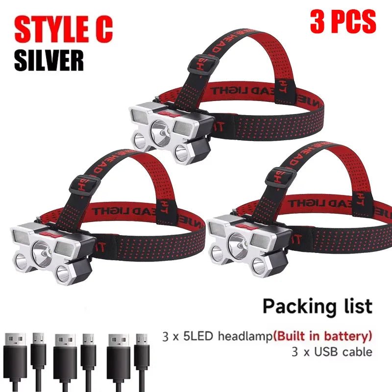 5 LED Flashlight Rechargeable with Built in Lithium Battery Strong Head Light - AURA