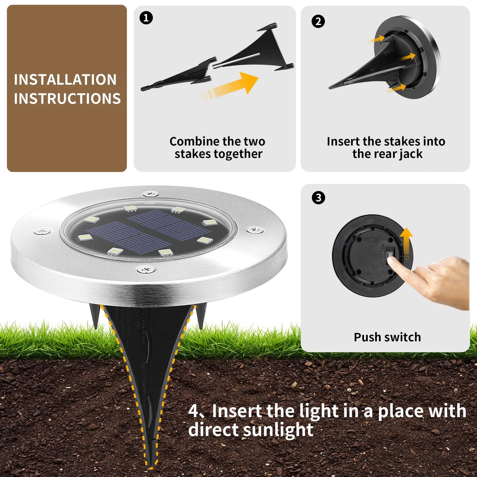 8LED Solar Garden Lights Outdoor Waterproof Sidewalk Disk Bright In - Ground Landscape - AURA