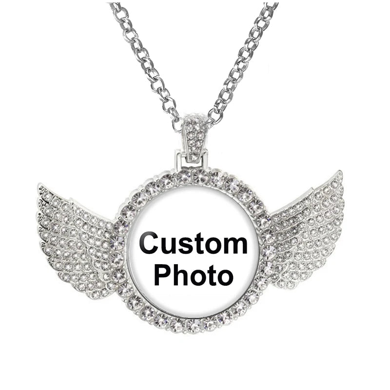 Personalized Photo Custom pictures Silver plated Crystal Wings glass - AURA