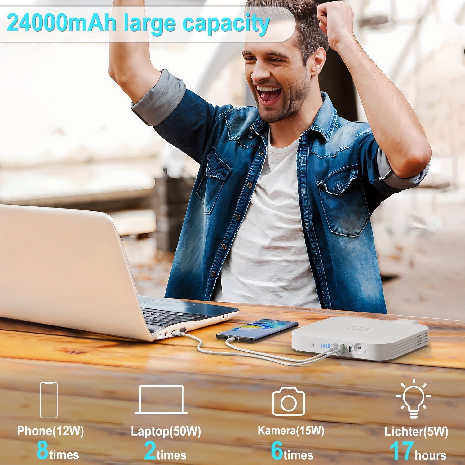 99.9W Camping Power Station,88.8Wh 24000mAh Powerbank - AURA