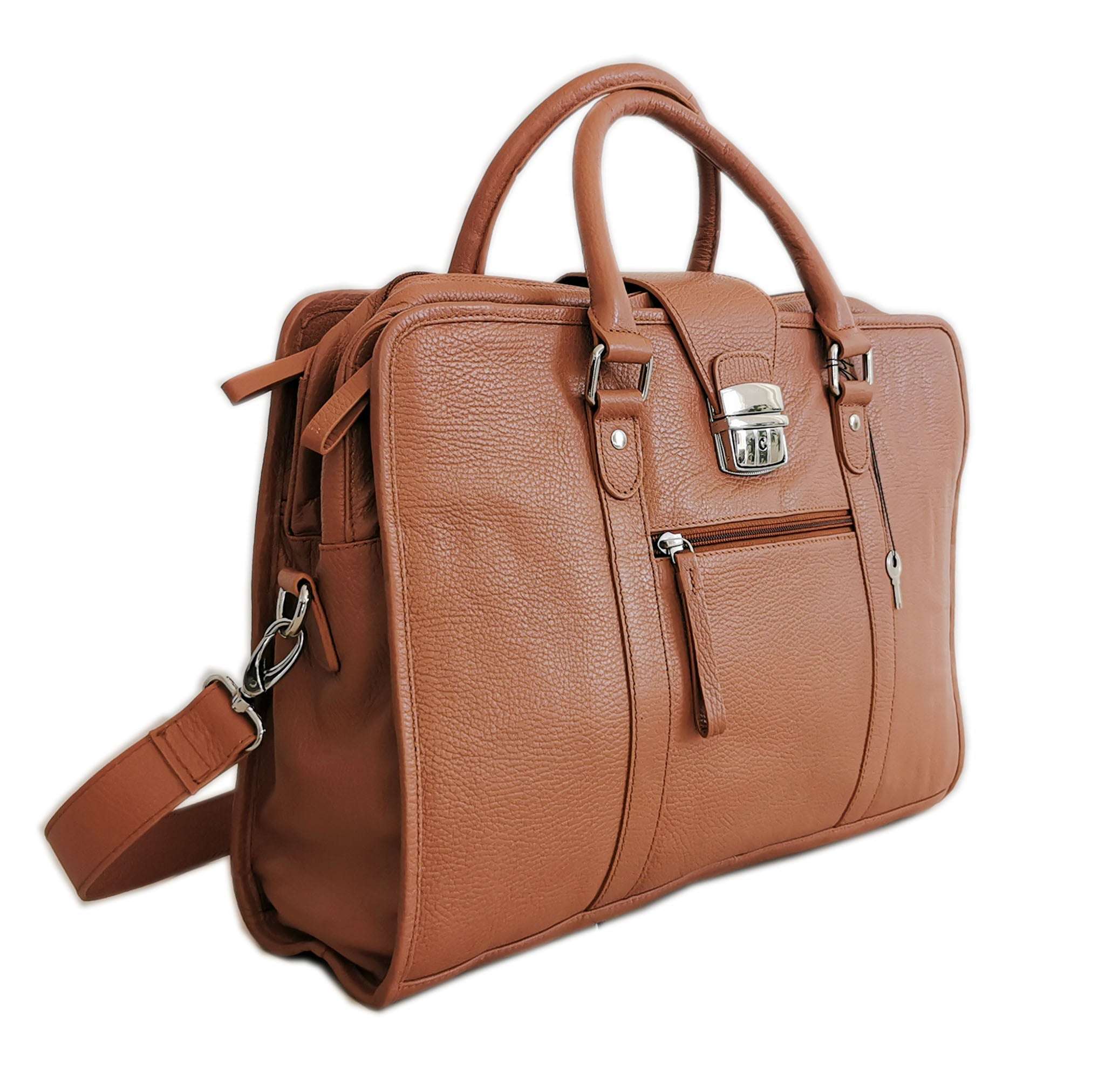 Leather Briefcase, Brown - AURA