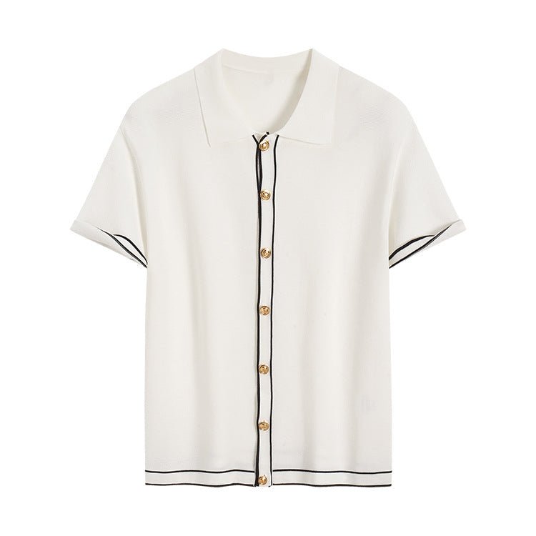 Simple Cardigan Contrast Color Lapels Old Money Style All - match - AURA