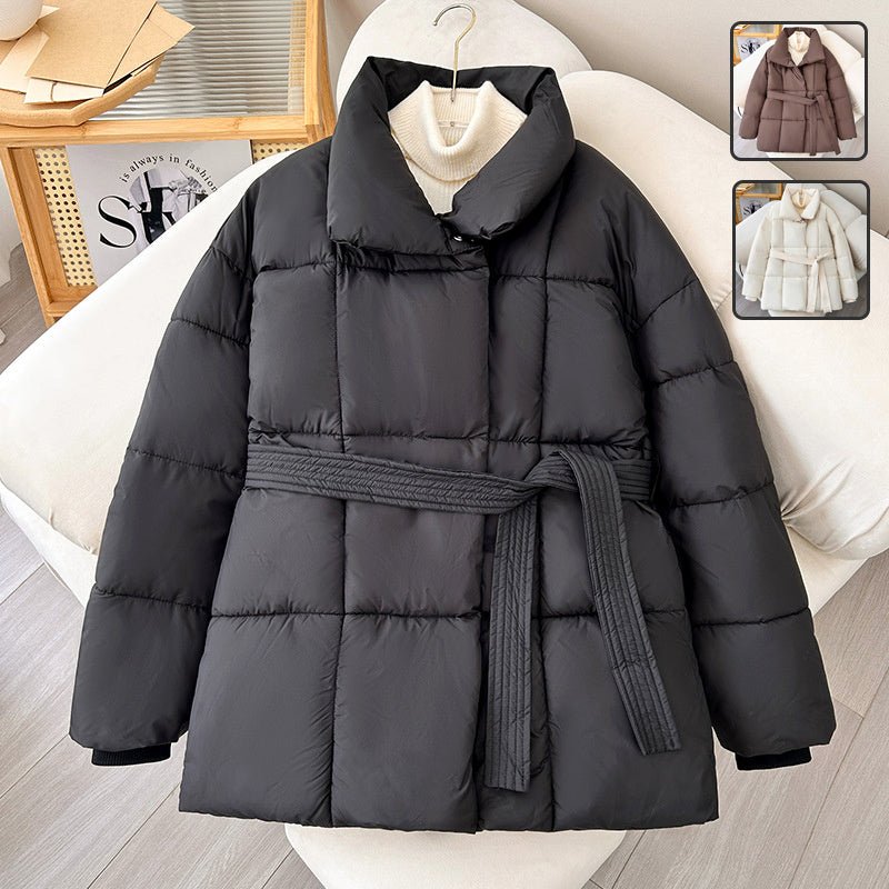 Winter Plaid Sewing Lapel Coat With Lace - up Design Fashion Loose - AURA