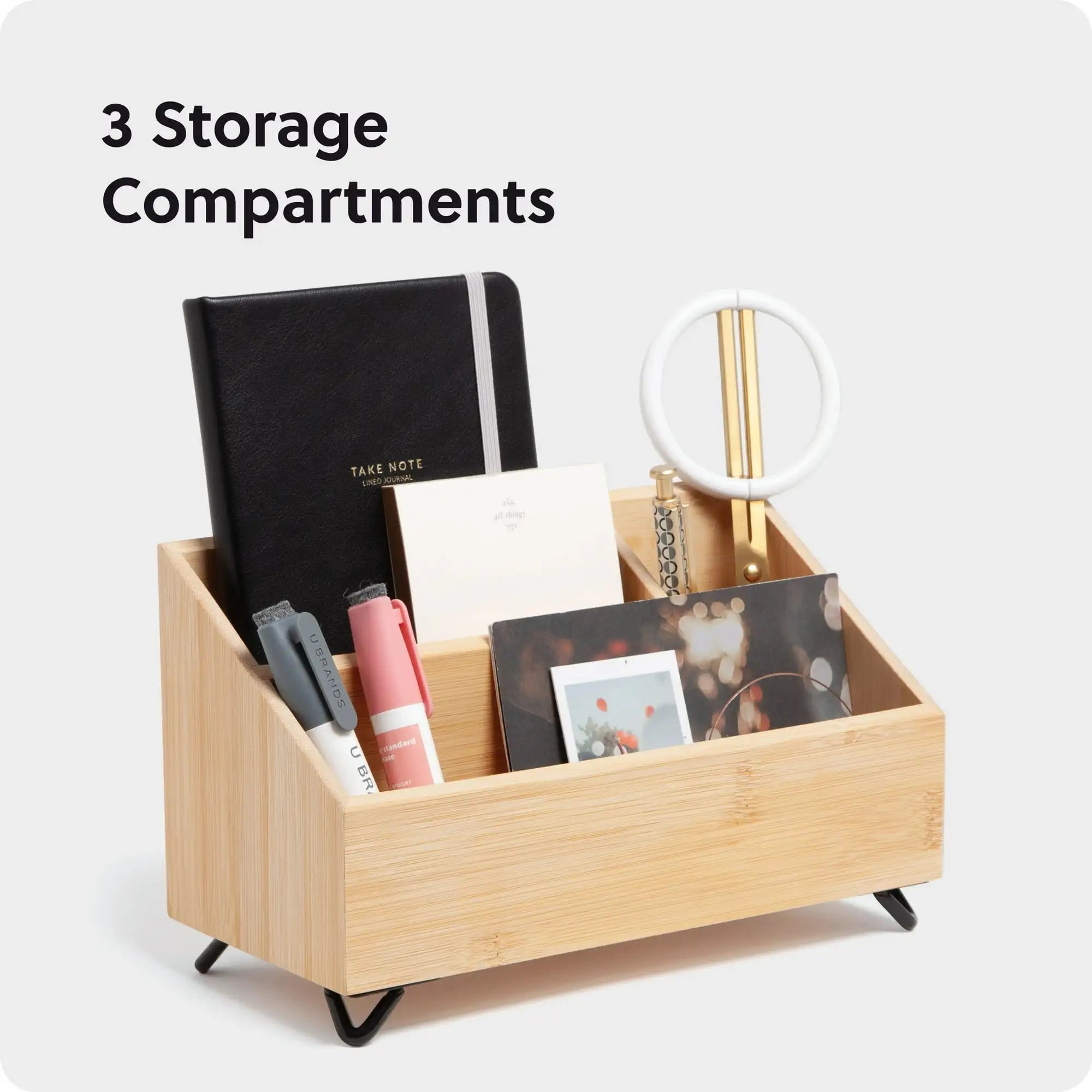U Brands Verona Desktop Organizer, 10 x 4.8 x 6 in., Bamboo - AURA