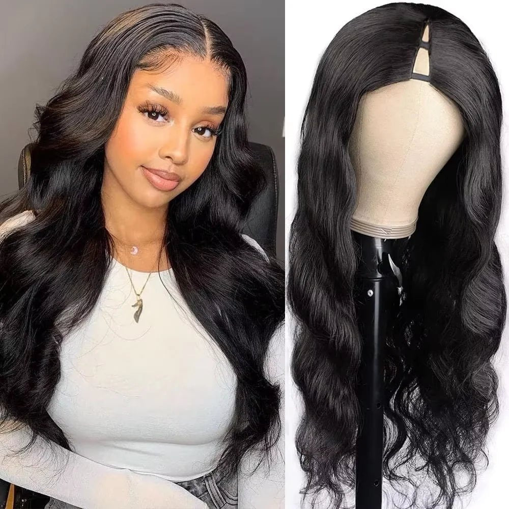 V Part Wigs Body Wave Brazilian Wigs 100% Human Hair Wigs Machine Made 200% Density V Shape Wigs 12 - 32 Inch Natural Hair Wig - AURA