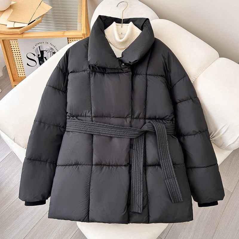Winter Plaid Sewing Lapel Coat With Lace - up Design Fashion Loose - AURA