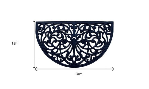 18" X 30" Black Rubber Scrollwork Welcome Outdoor Semi Circle Door Mat - AURA