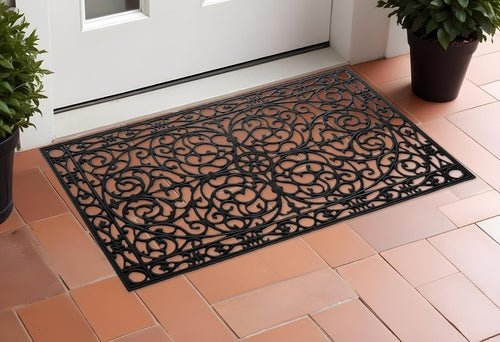24" X 36" Black Rubber Scrollwork Outdoor Door Mat - AURA