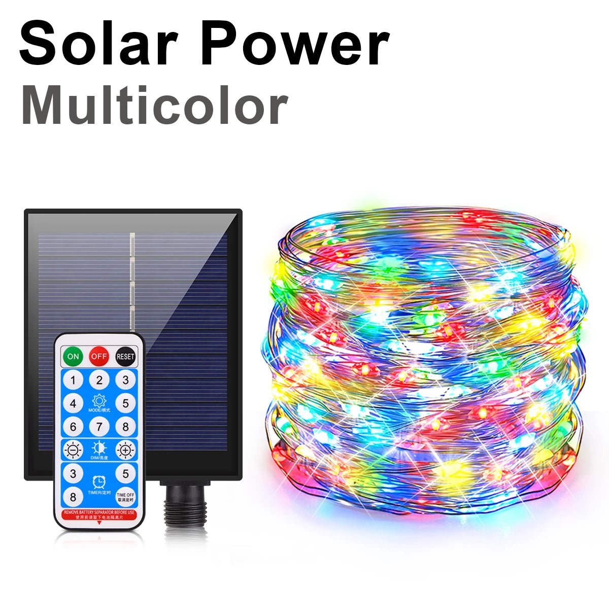 LED String Light With Large Solar Panel 10M - 100M 10 LEDs/M Waterproof - AURA