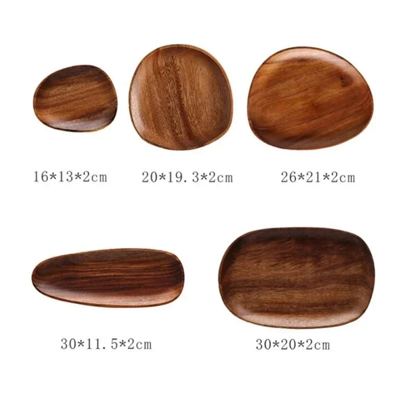 1/5pcs Lovesickness Wood Irregular Oval Solid Wood Dinner Plate Tableware Set - AURA