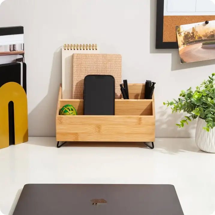 U Brands Verona Desktop Organizer, 10 x 4.8 x 6 in., Bamboo - AURA