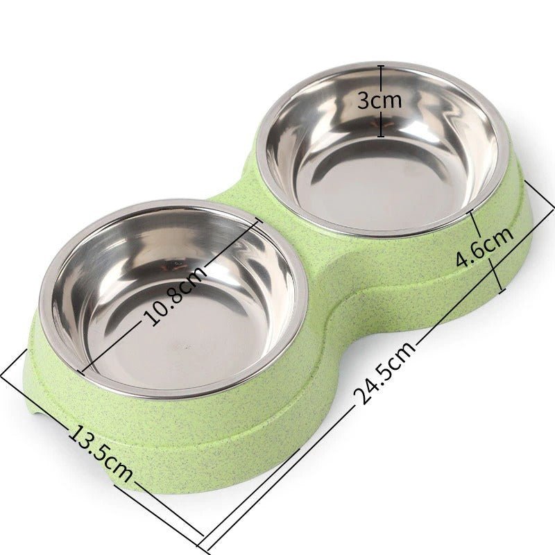 Double Pet Bowls Dog Food Water Feeder Stainless Steel - AURA