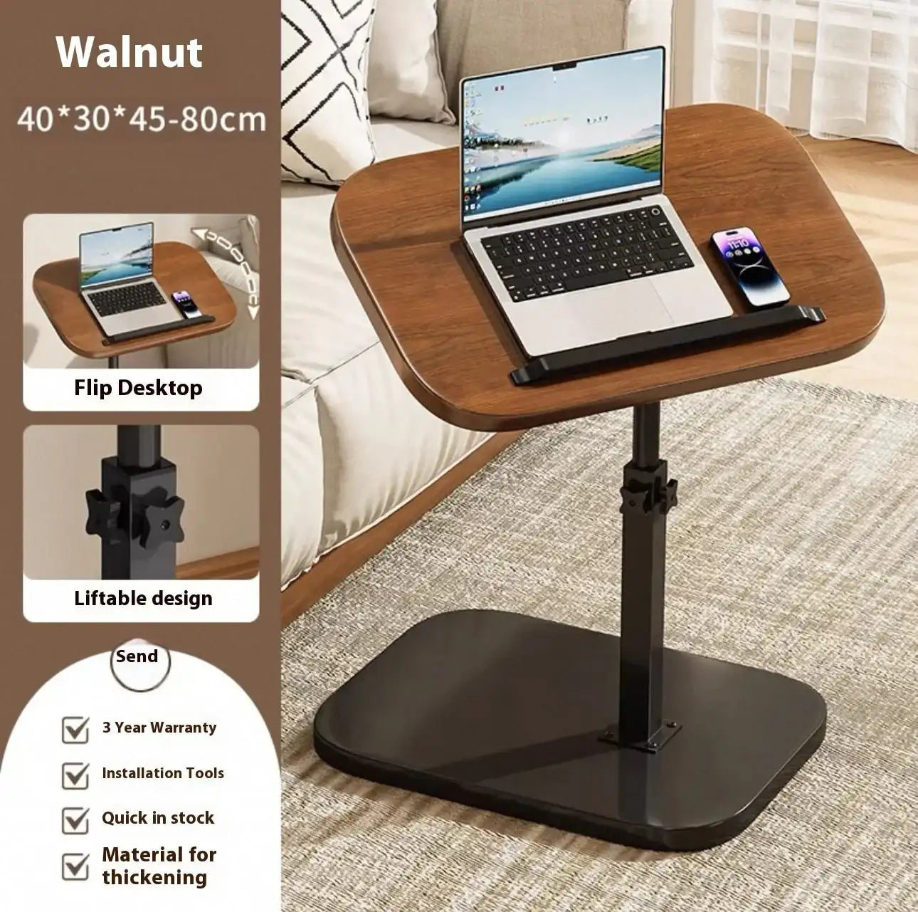Mobile adjustable edge table Household foldable Mobile Lift Computer Desk - AURA