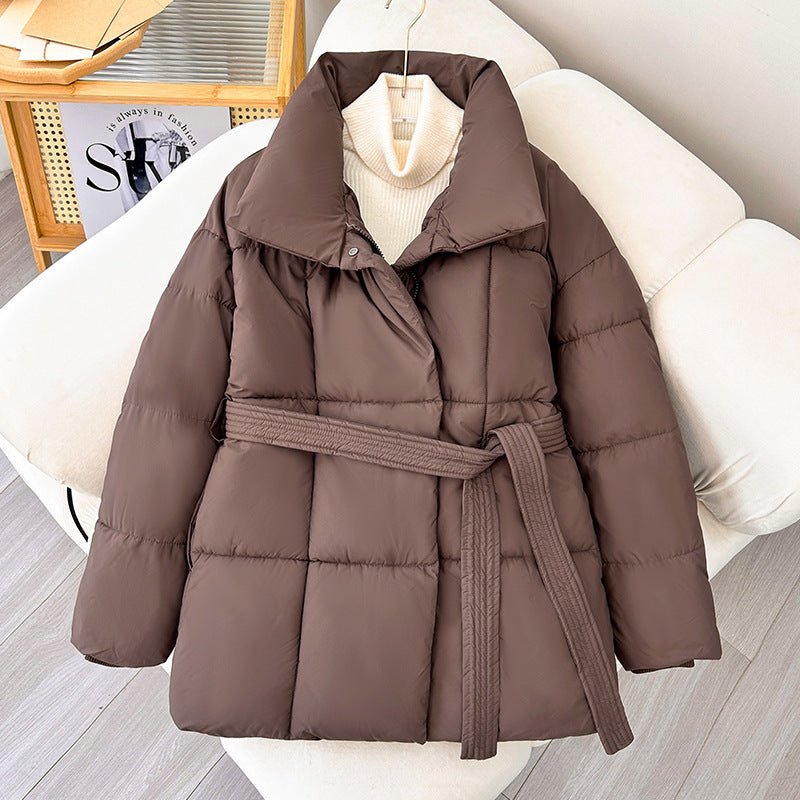 Winter Plaid Sewing Lapel Coat With Lace - up Design Fashion Loose - AURA