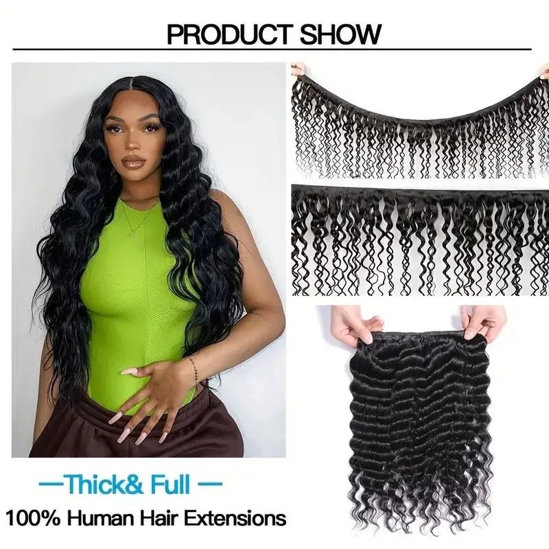4 Bundles Deep Wave Hair 100% Unprocessed Virgin Hair Extensions For Women Natural Color Can Be Dyed Deep Wave Human Hair Bundle - AURA