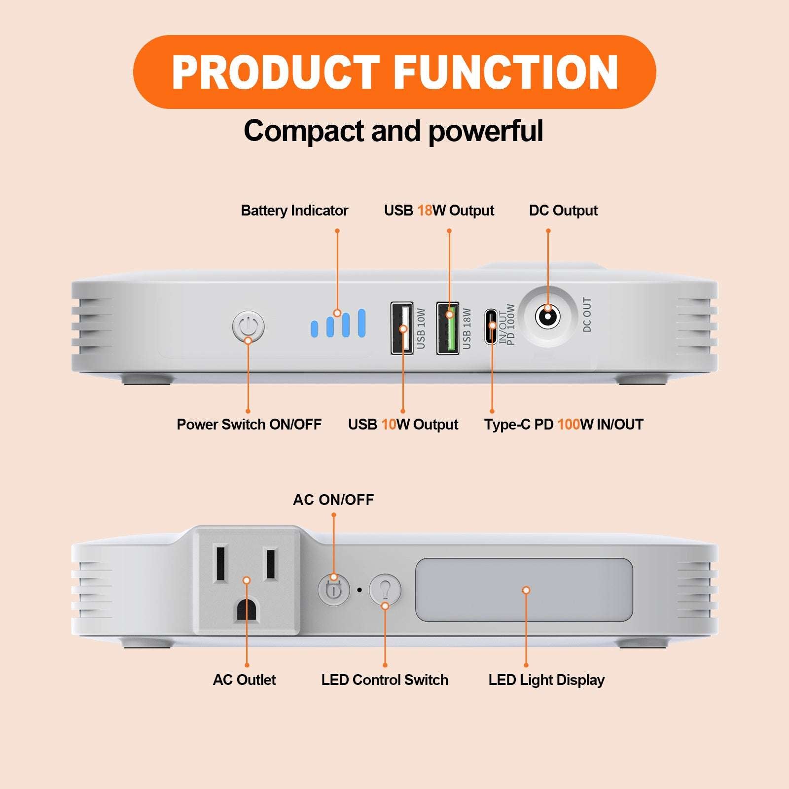 Portable Power Station,100W 88.8Wh 24000mAh Powerbank - AURA