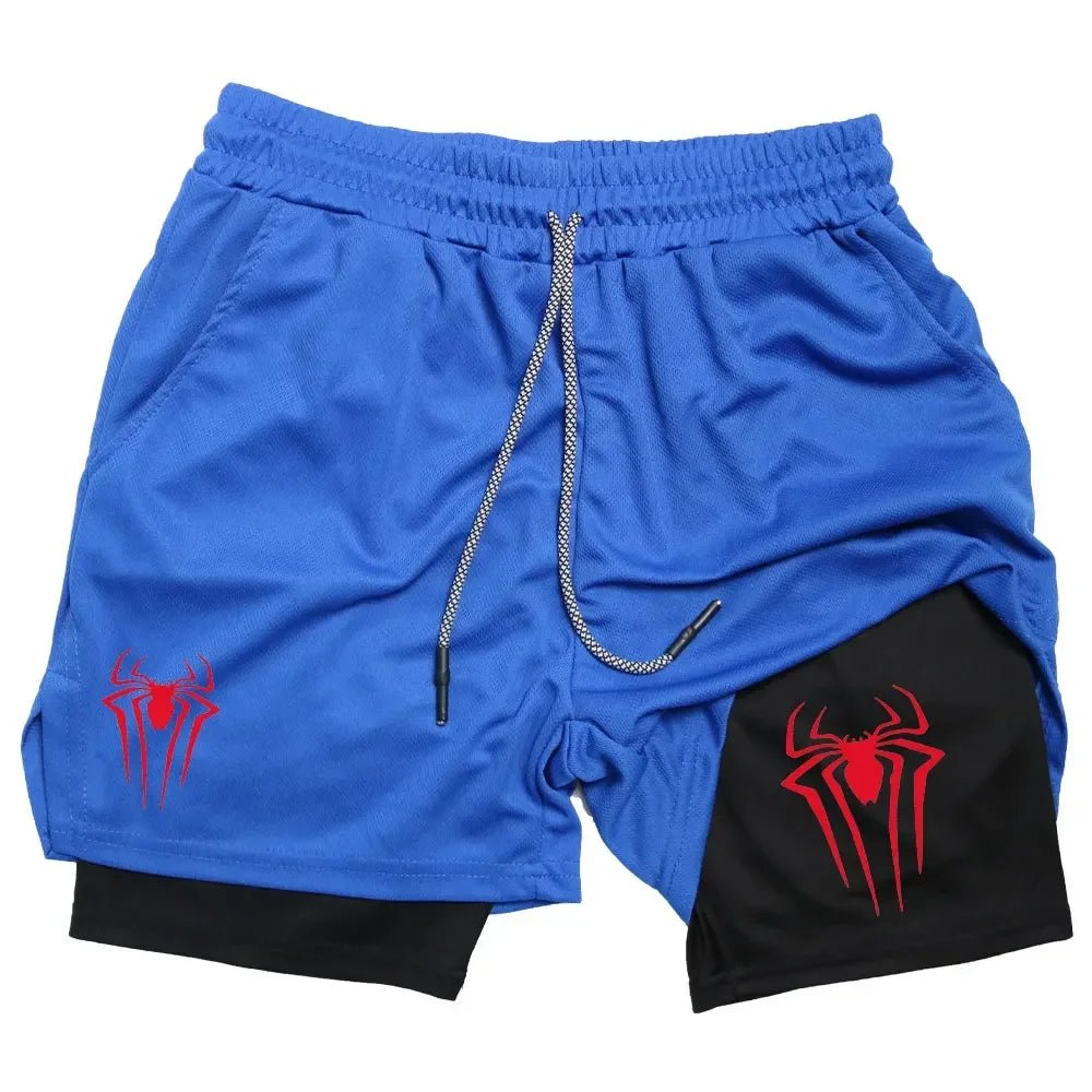 Men Spider Printed GYM Casual Sports Compression Shorts - AURA