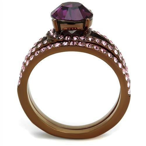 TK2745 - IP Coffee light Stainless Steel Ring with Top Grade Crystal - AURA