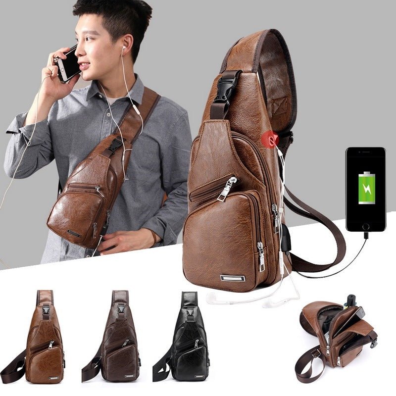 Men USB Charging Bag Men Chest Bag For Custom PU PVC Shoulder Bag - AURA