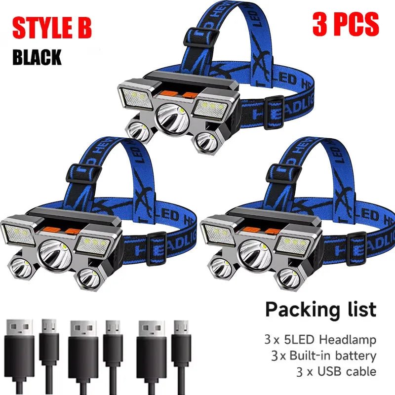 5 LED Flashlight Rechargeable with Built in Lithium Battery Strong Head Light - AURA