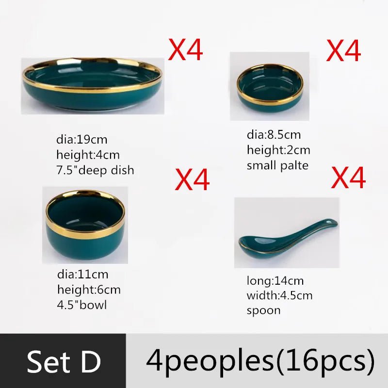 Gilt Rim Green Ceramic Plate Plates Bowls Ins Dinner Dish Luxurious Dinnerware - AURA