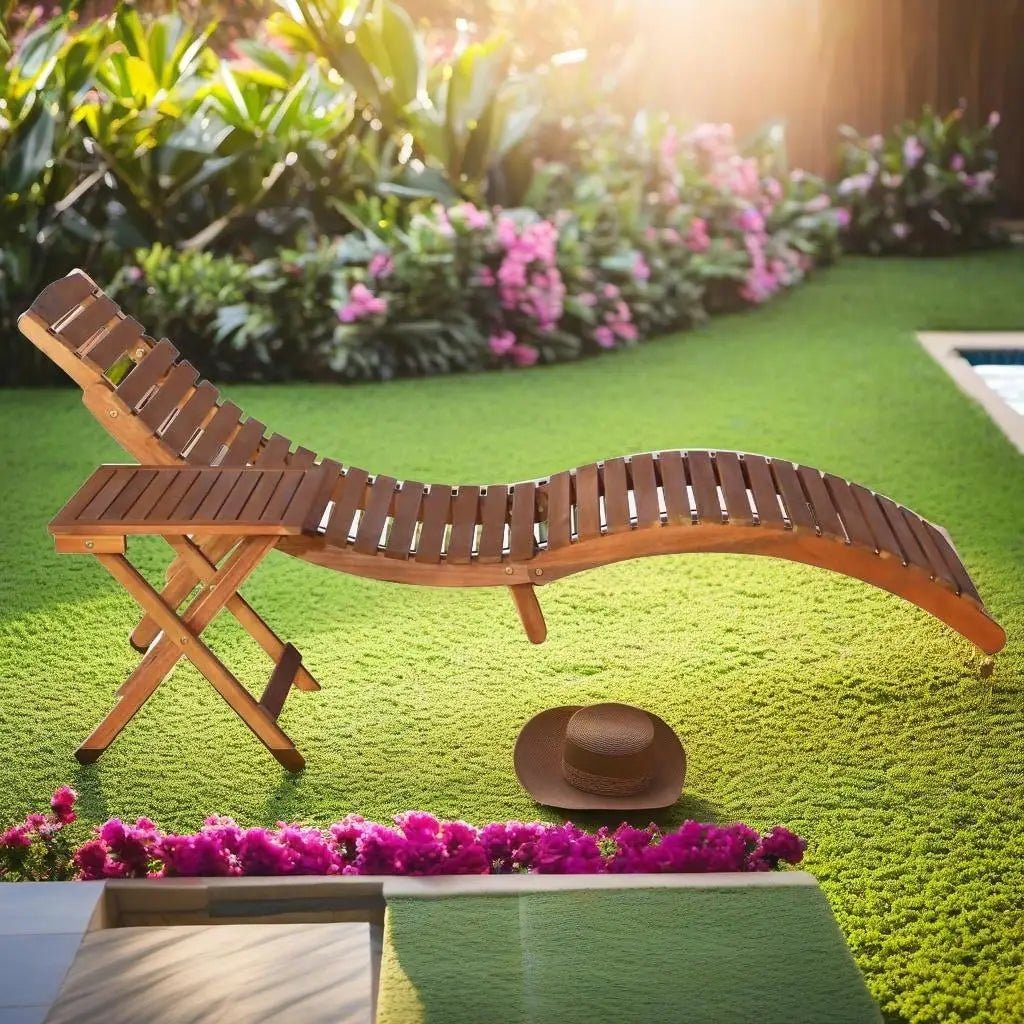 Solid Acacia Wood Sunlounger with Side Table - Stylish Brown Outdoor Furniture - AURA