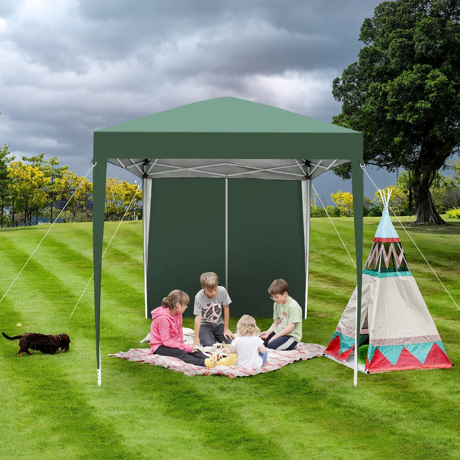2 x 2m Two Doors & Two Windows Folding Tent Green - AURA