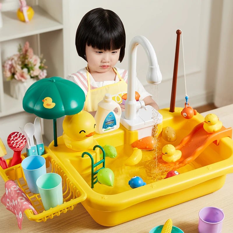 Kids Kitchen Sink Toys Electric Dishwasher Playing Toy With Running Water Pretend Play Food Fishing Toy Role Playing Girls Gift - AURA