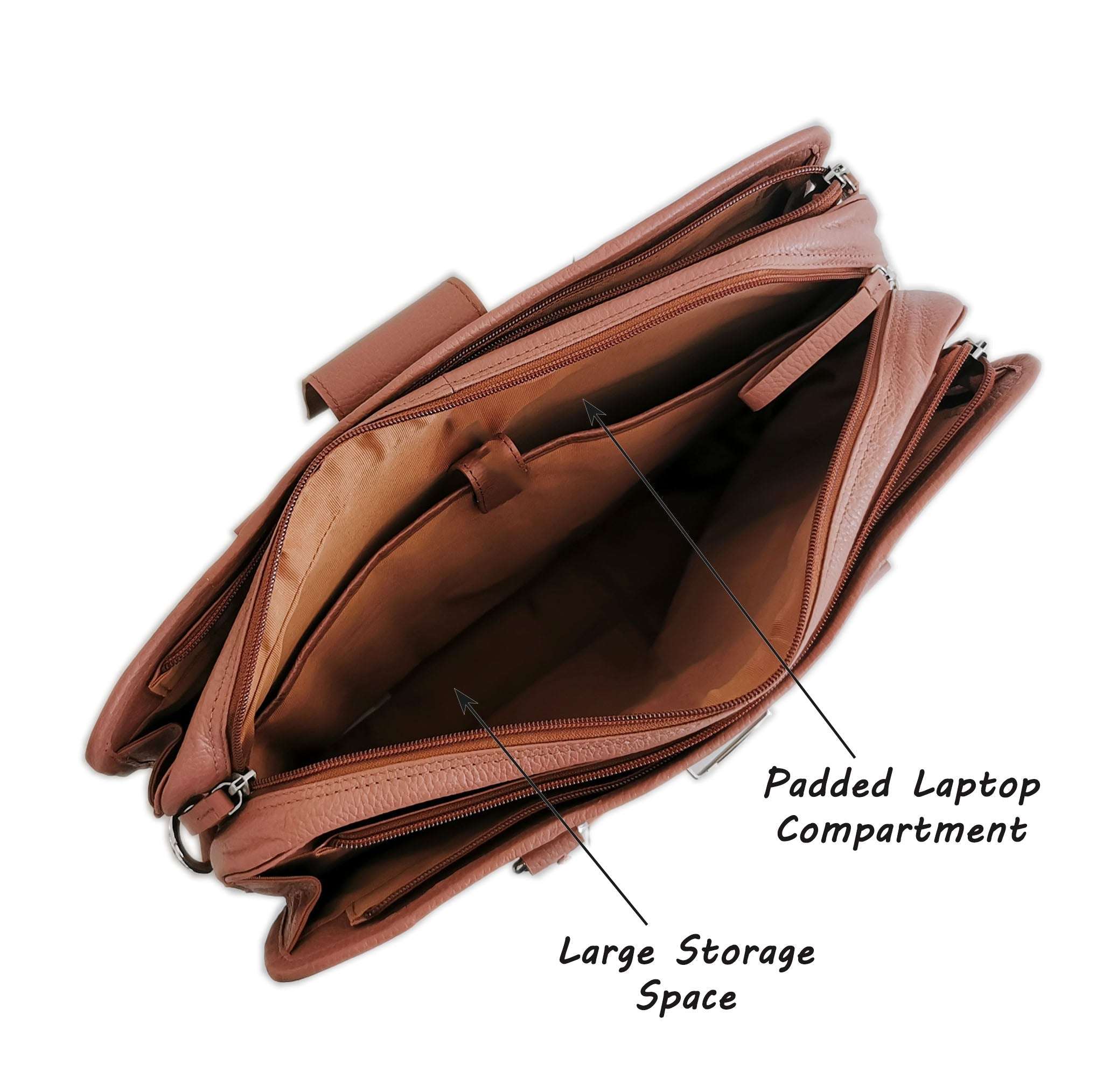 Leather Briefcase, Brown - AURA