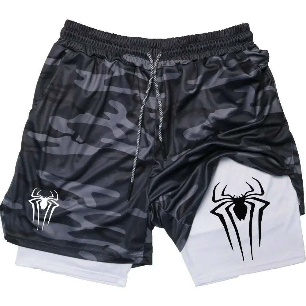 Men Spider Printed GYM Casual Sports Compression Shorts - AURA