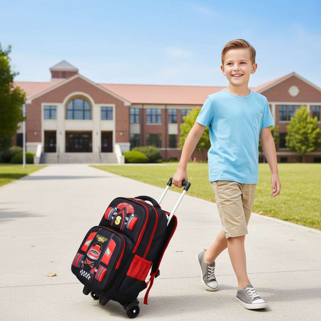 Three Dimensional Car Boys Primary School Trolley School Bag - AURA
