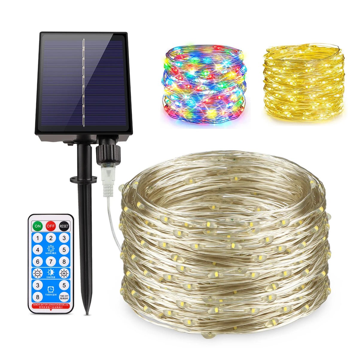 LED String Light With Large Solar Panel 10M - 100M 10 LEDs/M Waterproof - AURA