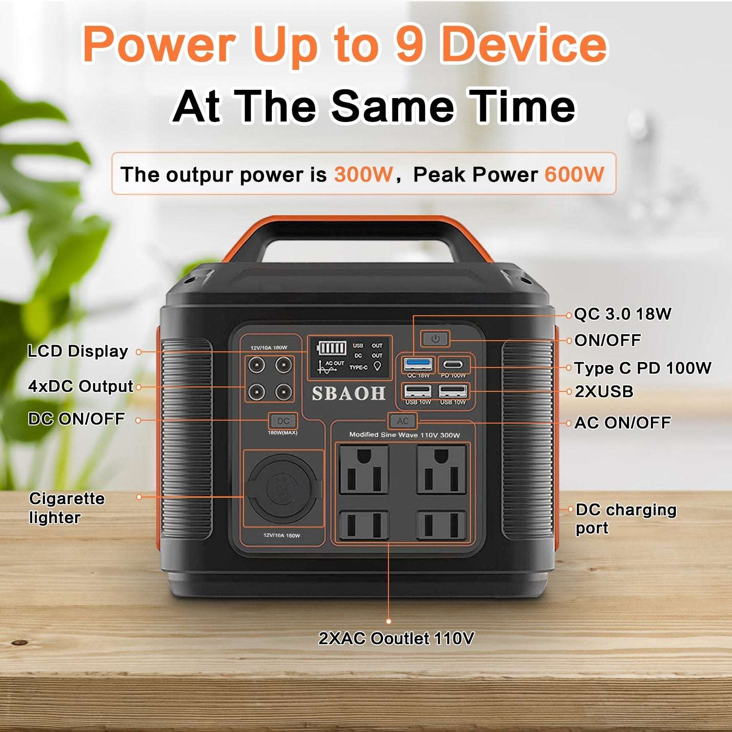 US Plug Portable Power Station P302,300W 296Wh Backup Lithium Battery - AURA