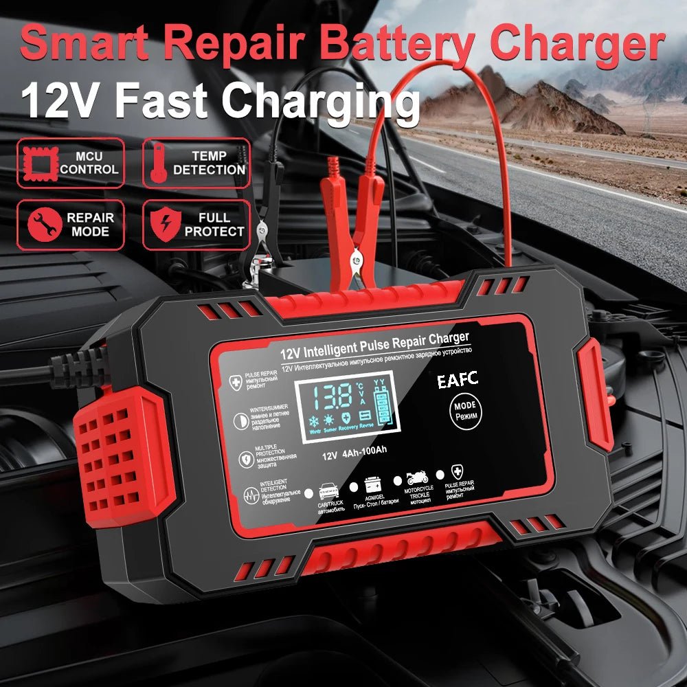 Car Battery Charger 12V 6A Pulse Repair LCD Display Smart Fast Charge AGM Deep Cycle - AURA