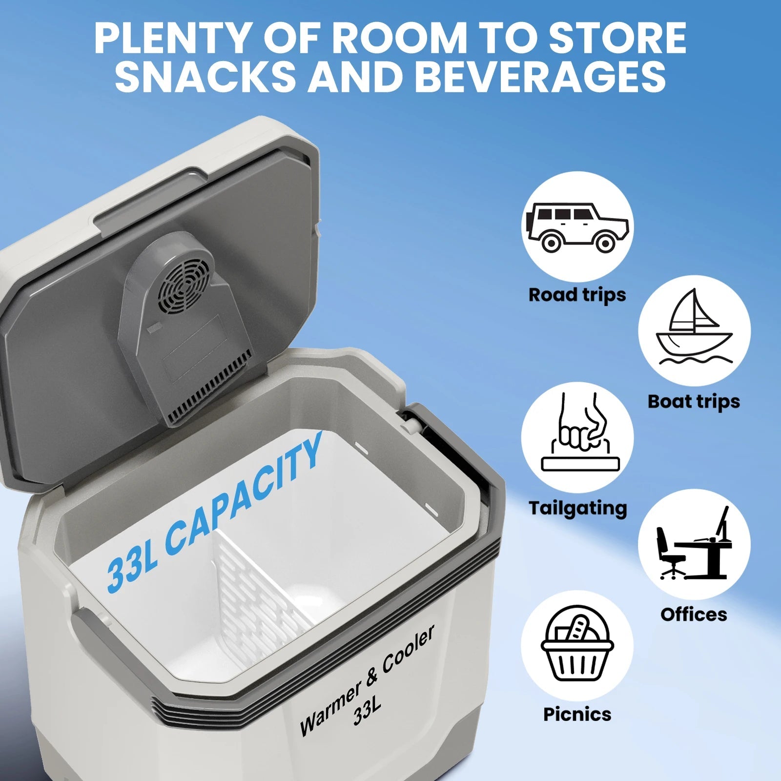 33 L Portable Car Refrigerator,Electric Cooler & Warmer With Automatic Locking Handle,110V AC Home Power Cord 2V Car Cooler Box - AURA