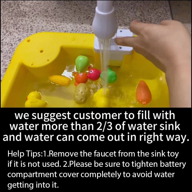 Kids Kitchen Sink Toys Electric Dishwasher Playing Toy With Running Water Pretend Play Food Fishing Toy Role Playing Girls Gift - AURA