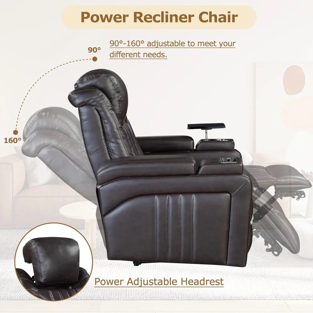 PU Leather Power Recliner Home Theater Recliner with Power Adjustable Headrest, Wireless Charging Device, USB Port, Storage Arms - AURA