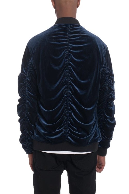 Velour Cinch Sleeve Bomber Jacket - AURA