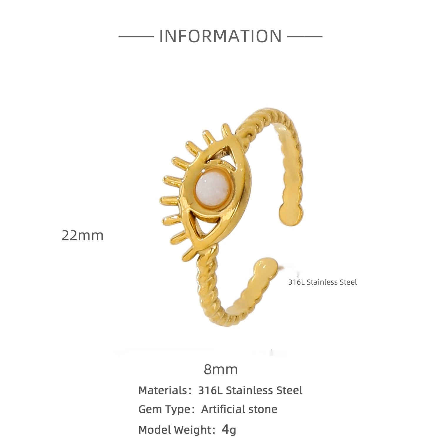 18K Gold Wisdom Eye Gemstone Inlaid Ring - AURA