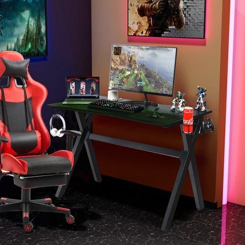 Gaming Desk Computer Desk Table w/Cup Holder & Headphone Hook Gamer Workstation - AURA