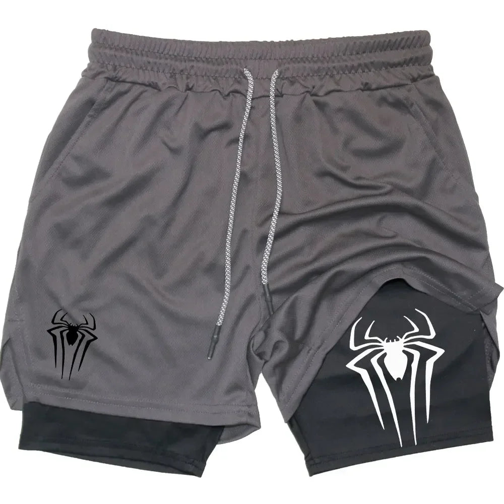 Men Spider Printed GYM Casual Sports Compression Shorts - AURA