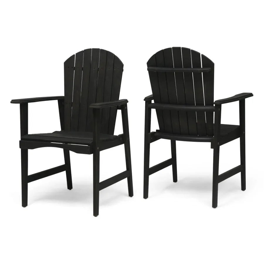 Outdoor Weather Resistant Acacia Wood Adirondack Dining Chairs (Set of 2), Dark Gray Finish - AURA
