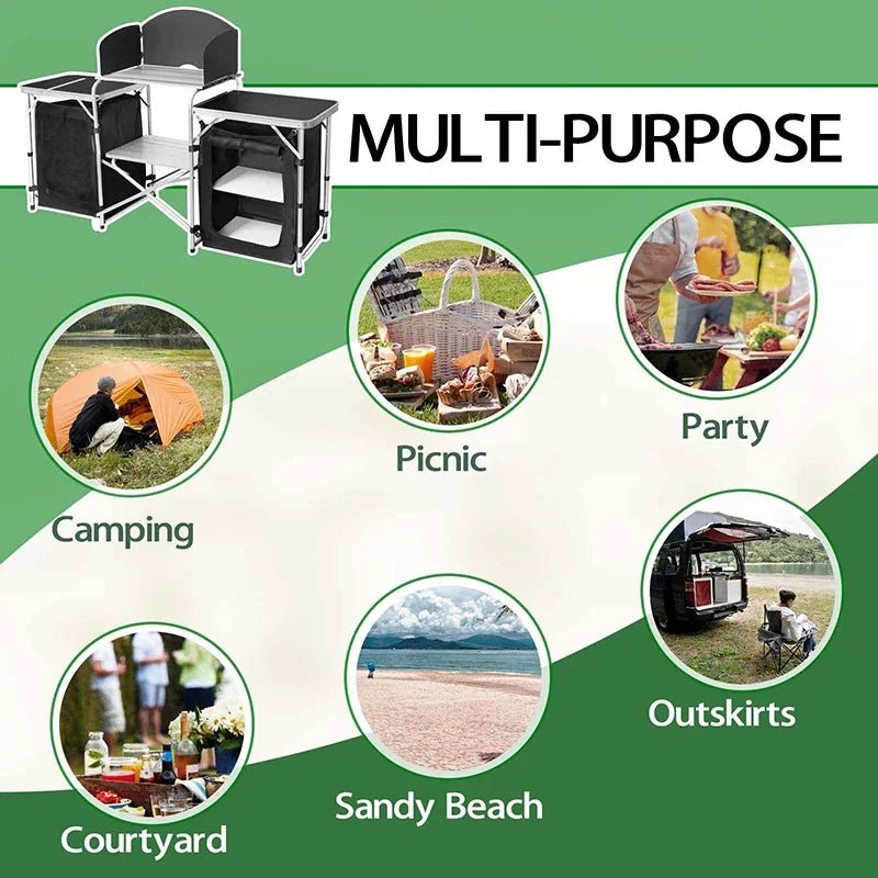 Outdoor Camping Folding Table with Large Storage Organizer - AURA